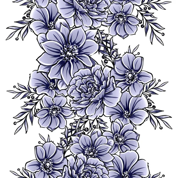 Monochrom Vintage Stil Blumen Nahtlose Muster — Stockvektor
