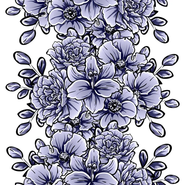 Monochrom Vintage Stil Blumen Nahtlose Muster — Stockvektor