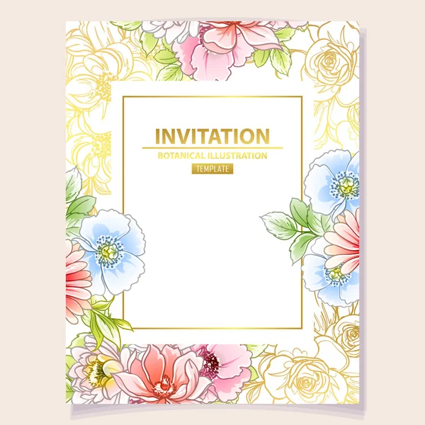 Colourful Invitation Card Vintage Style Flowers Pattern — Stock Vector