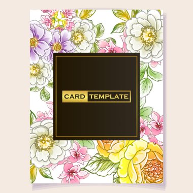 Renkli davetiye, Vintage tarzı çiçekler desen