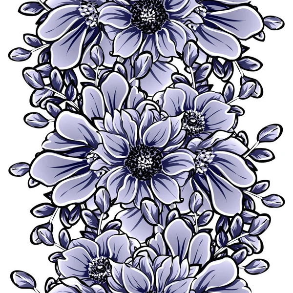 Naadloze Monochrome Vintage Stijl Bloemen Patroon — Stockvector