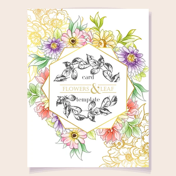 Colourful Invitation Card Vintage Style Flowers Pattern — Stock Vector