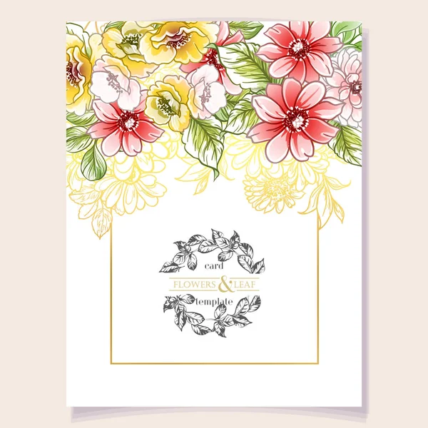 Colourful Invitation Card Vintage Style Flowers Pattern — Stock Vector