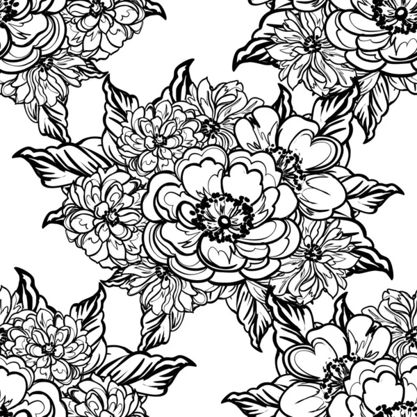 Modèle Fleurs Sans Couture Style Vintage Monochrome — Image vectorielle