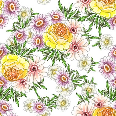 Renkli vintage tarzı çiçekler pürüzsüz desen