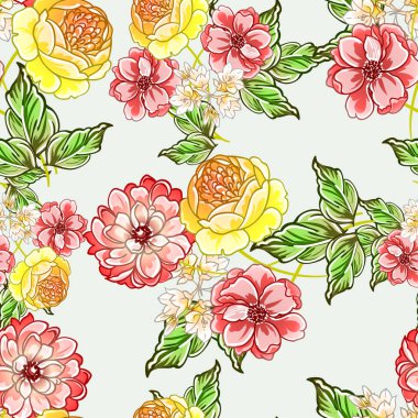 Renkli vintage tarzı çiçekler pürüzsüz desen