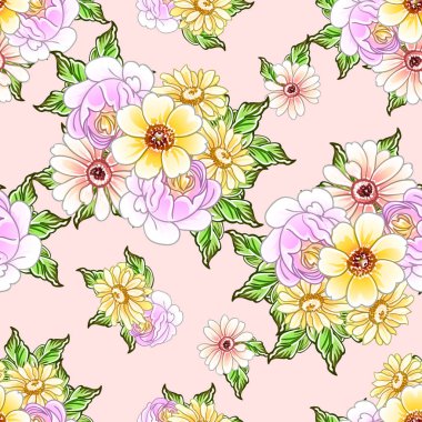 Renkli vintage tarzı çiçekler pürüzsüz desen