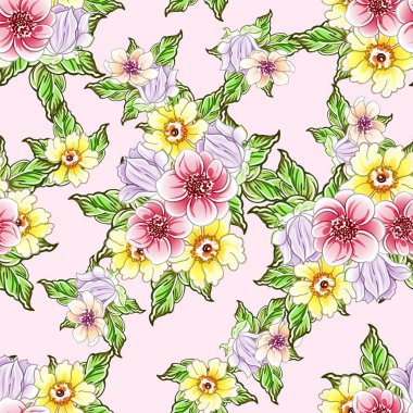 Renkli vintage tarzı çiçekler pürüzsüz desen