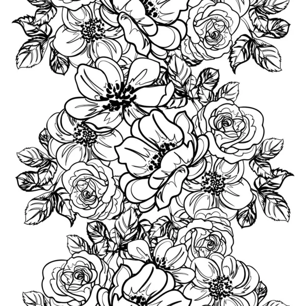シームレスなモノクロヴィンテージスタイルの花パターン — ストックベクタ