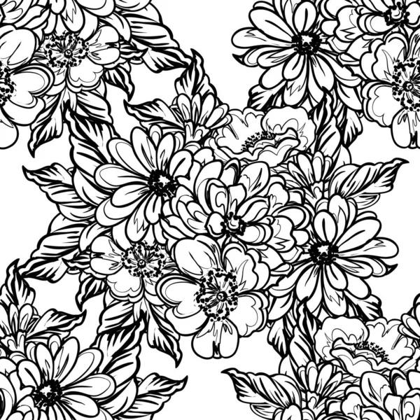 Naadloze Monochrome Vintage Stijl Bloemen Patroon — Stockvector