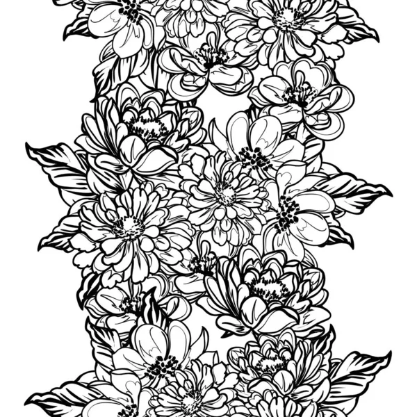 Seamless Monochrome Vintage Style Flowers Pattern — Stock Vector