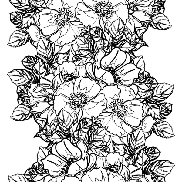 Modèle Fleurs Sans Couture Style Vintage Monochrome — Image vectorielle