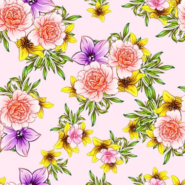 Renkli vintage tarzı çiçekler pürüzsüz desen