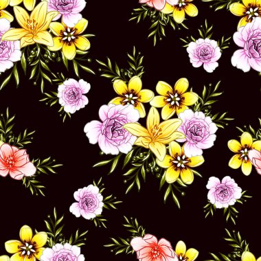 Renkli vintage tarzı çiçekler pürüzsüz desen