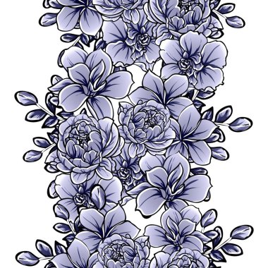 Kusursuz mavi monokrom klasik çiçek deseni