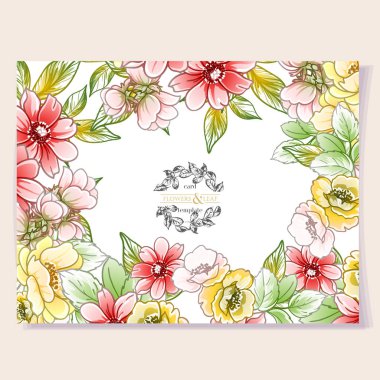 Renkli davetiye, Vintage tarzı çiçekler desen