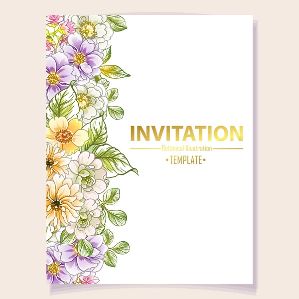 Tarjeta Invitación Colorida Patrón Flores Estilo Vintage — Vector de stock