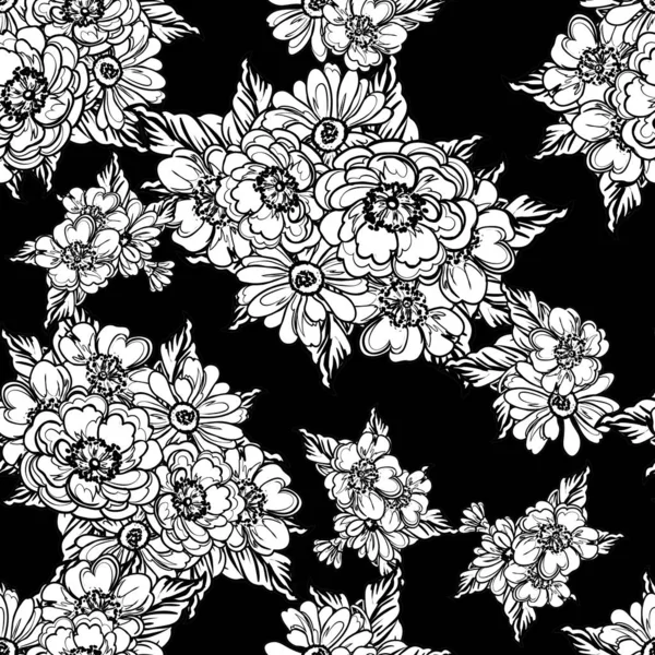 Naadloze Monochrome Vintage Stijl Bloemen Patroon — Stockvector