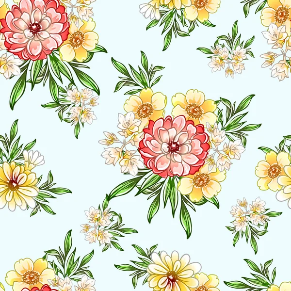 Farbenfrohe Vintage Stil Blumen Nahtlose Muster — Stockvektor