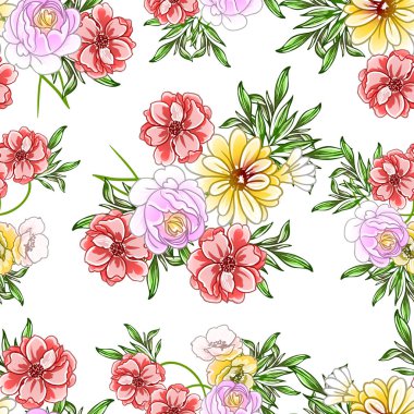 Renkli vintage tarzı çiçekler pürüzsüz desen