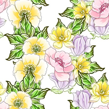 Renkli vintage tarzı çiçekler pürüzsüz desen