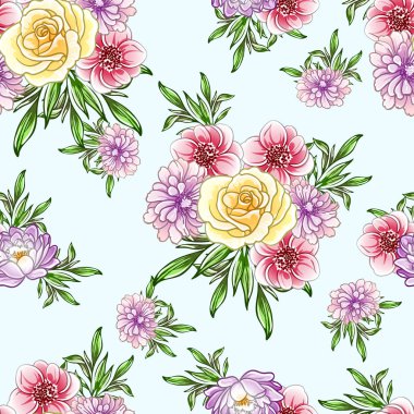 Renkli vintage tarzı çiçekler pürüzsüz desen