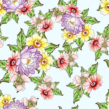 Renkli vintage tarzı çiçekler pürüzsüz desen