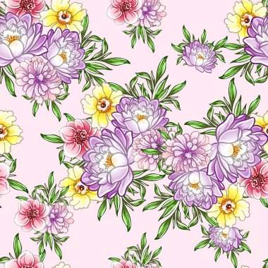 Renkli vintage tarzı çiçekler pürüzsüz desen