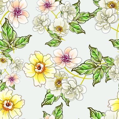 Renkli vintage tarzı çiçekler pürüzsüz desen
