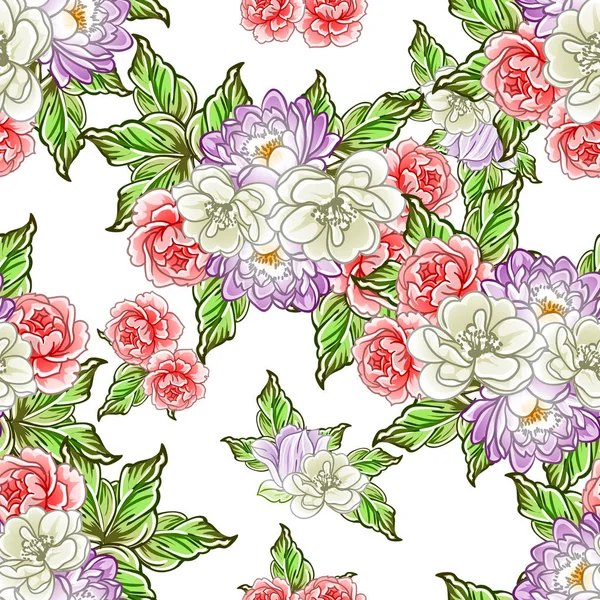 Estilo Vintage Colorido Flores Padrão Sem Costura — Vetor de Stock