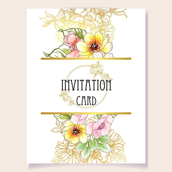 Carte Invitation Colorée Motif Fleurs Style Vintage — Image vectorielle