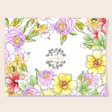 Renkli davetiye kartı, eski tarz çiçek deseni