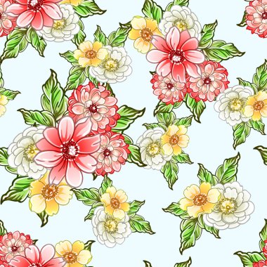 Renkli vintage tarzı çiçekler pürüzsüz desen
