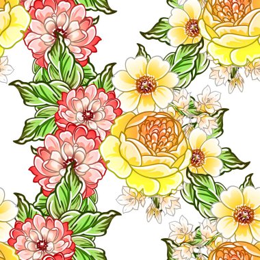 Renkli vintage tarzı çiçekler pürüzsüz desen