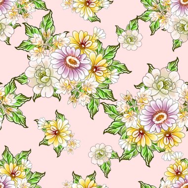 Renkli vintage tarzı çiçekler pürüzsüz desen