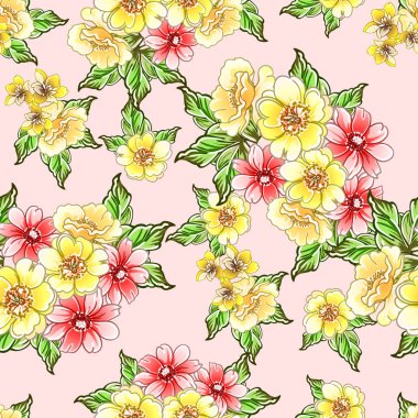 Renkli vintage tarzı çiçekler pürüzsüz desen