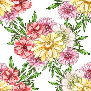 Renkli vintage tarzı çiçekler pürüzsüz desen