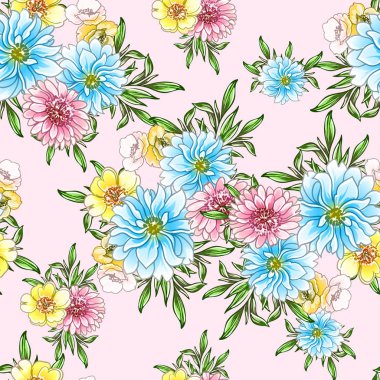 Renkli vintage tarzı çiçekler pürüzsüz desen