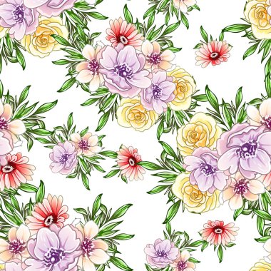 Renkli vintage tarzı çiçekler pürüzsüz desen