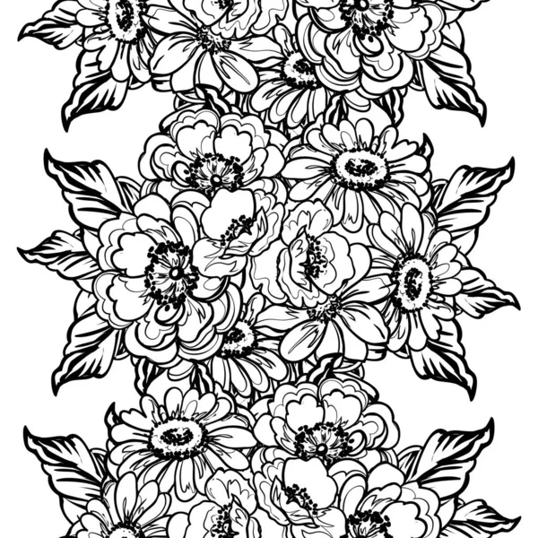 Inconsútil Patrón Flores Estilo Vintage Monocromo — Vector de stock