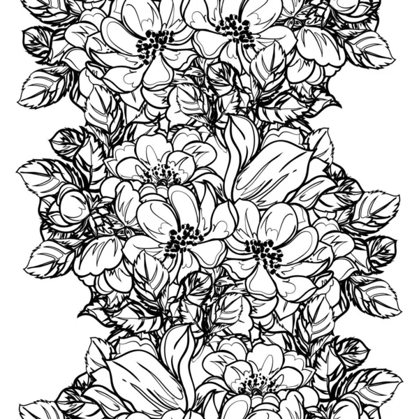 Inconsútil Patrón Flores Estilo Vintage Monocromo — Vector de stock