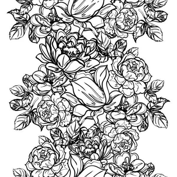 Naadloze Monochrome Vintage Stijl Bloemen Patroon — Stockvector