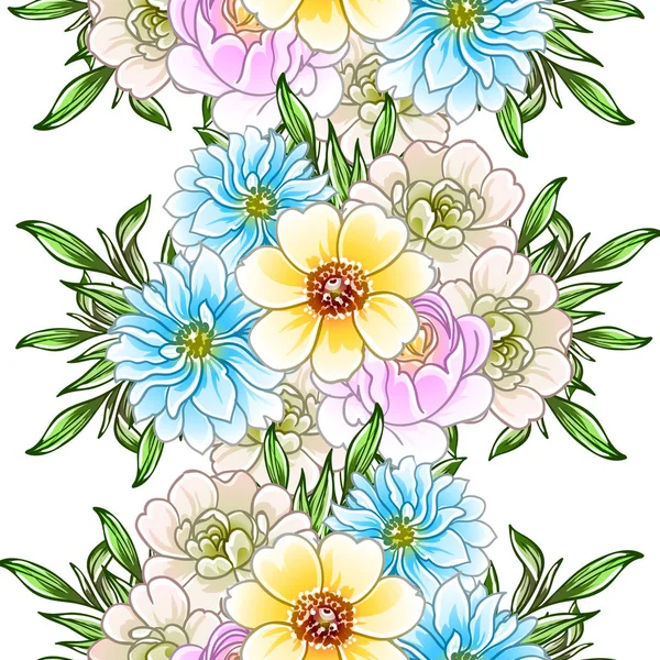 Colourful Vintage Style Flowers Seamless Pattern — Stock Vector