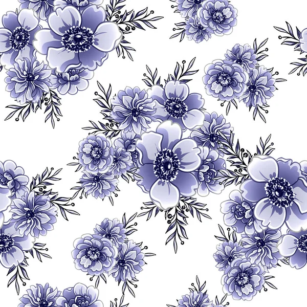 无缝蓝单色复古花型花型 — 图库矢量图片