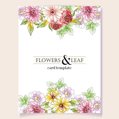 Renkli davetiye kartı, eski tarz çiçek deseni