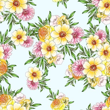 Renkli vintage tarzı çiçekler pürüzsüz desen