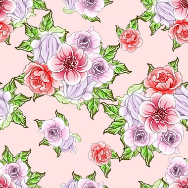 Renkli vintage tarzı çiçekler pürüzsüz desen