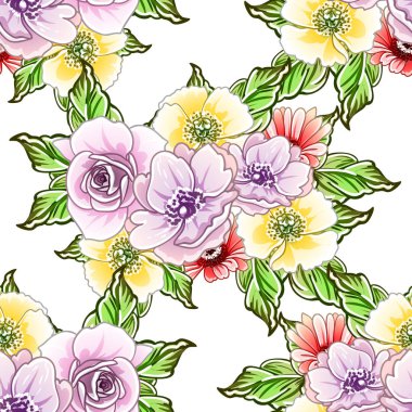 Renkli vintage tarzı çiçekler pürüzsüz desen