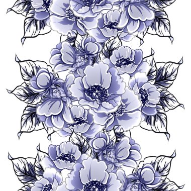 Kusursuz mavi monokrom klasik çiçek deseni