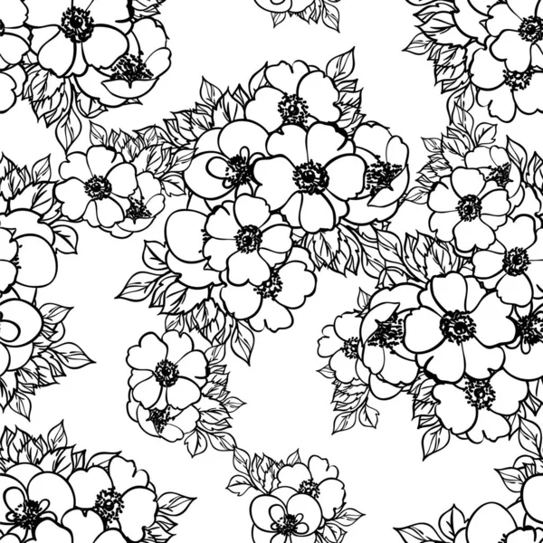 Inconsútil Patrón Flores Estilo Vintage Monocromo — Vector de stock